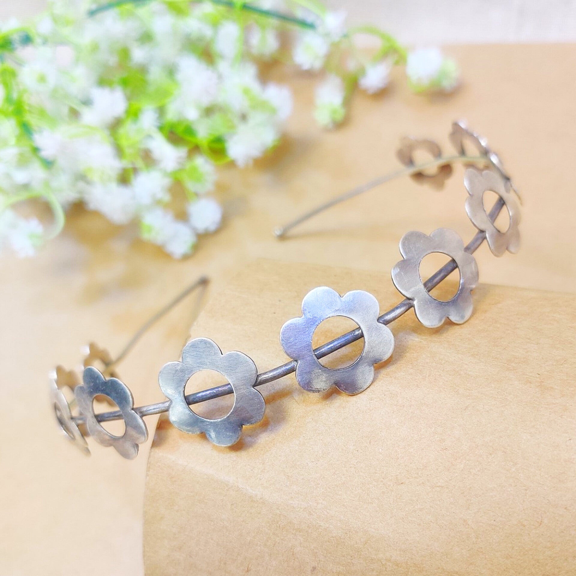 Oxidised silver hair band