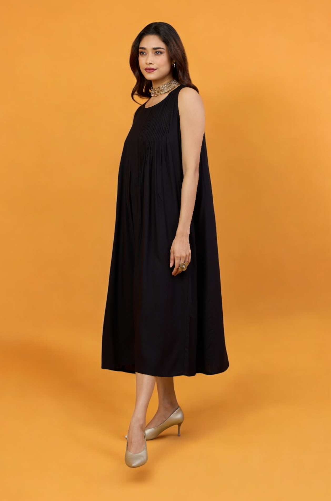 Timeless Onyx Pintuck Sleeveless Dress Mc