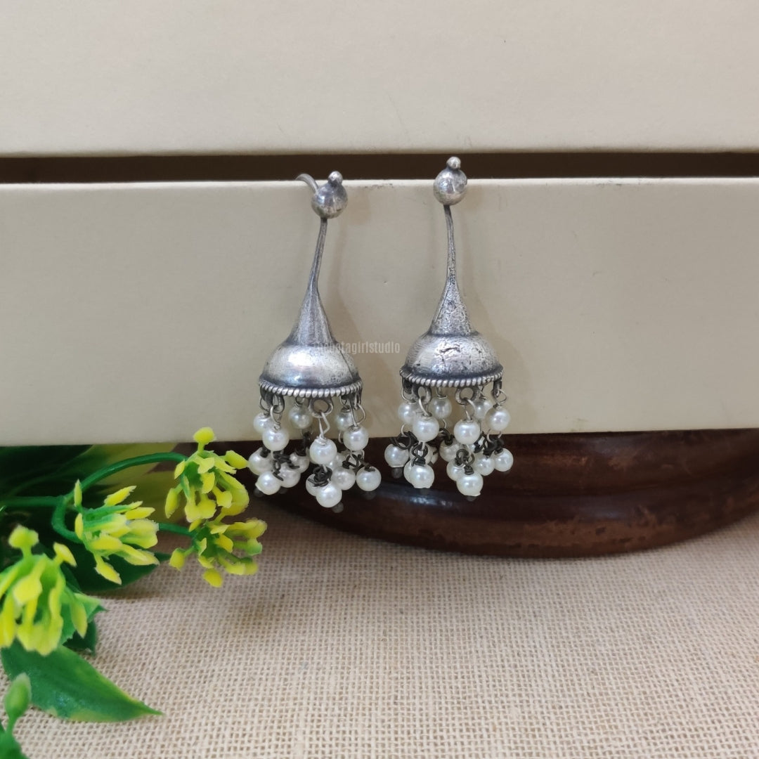 pearl drops oxidised silver look alike dangler