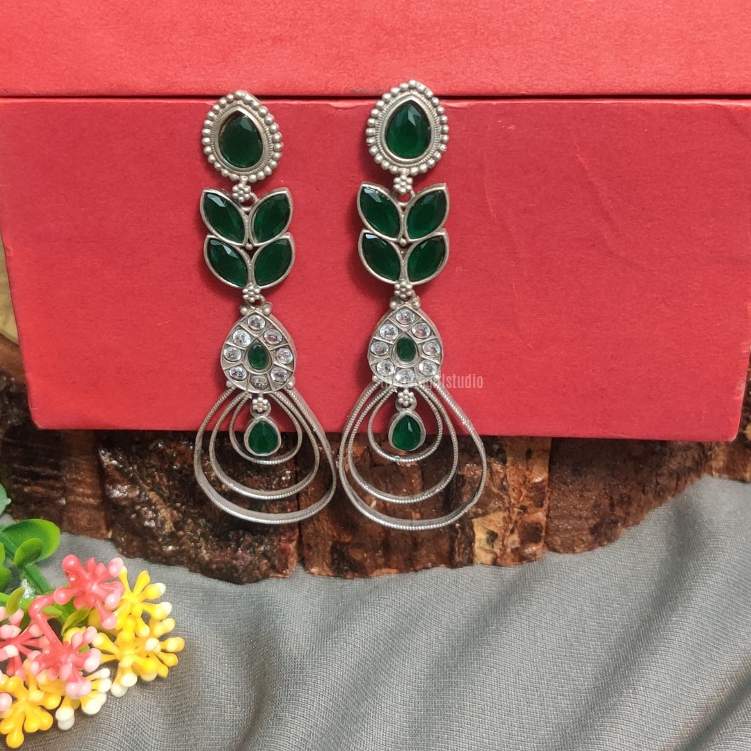 Green stone oxidised earring