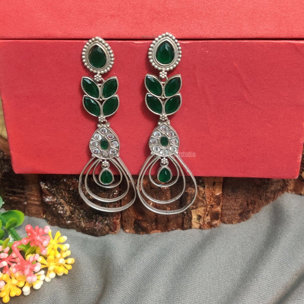 Green stone oxidised earring