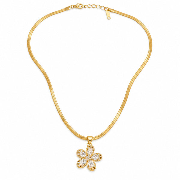 Gold-Tone Flower Pendant Necklace with Crystal Accents LP- 48Hr Delivery
