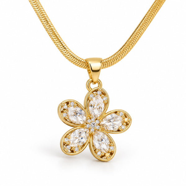 Gold-Tone Flower Pendant Necklace with Crystal Accents LP- 48Hr Delivery