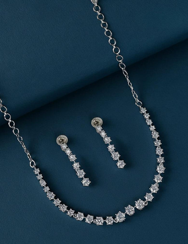Silver Plated AD Stone  Necklace with Earrings