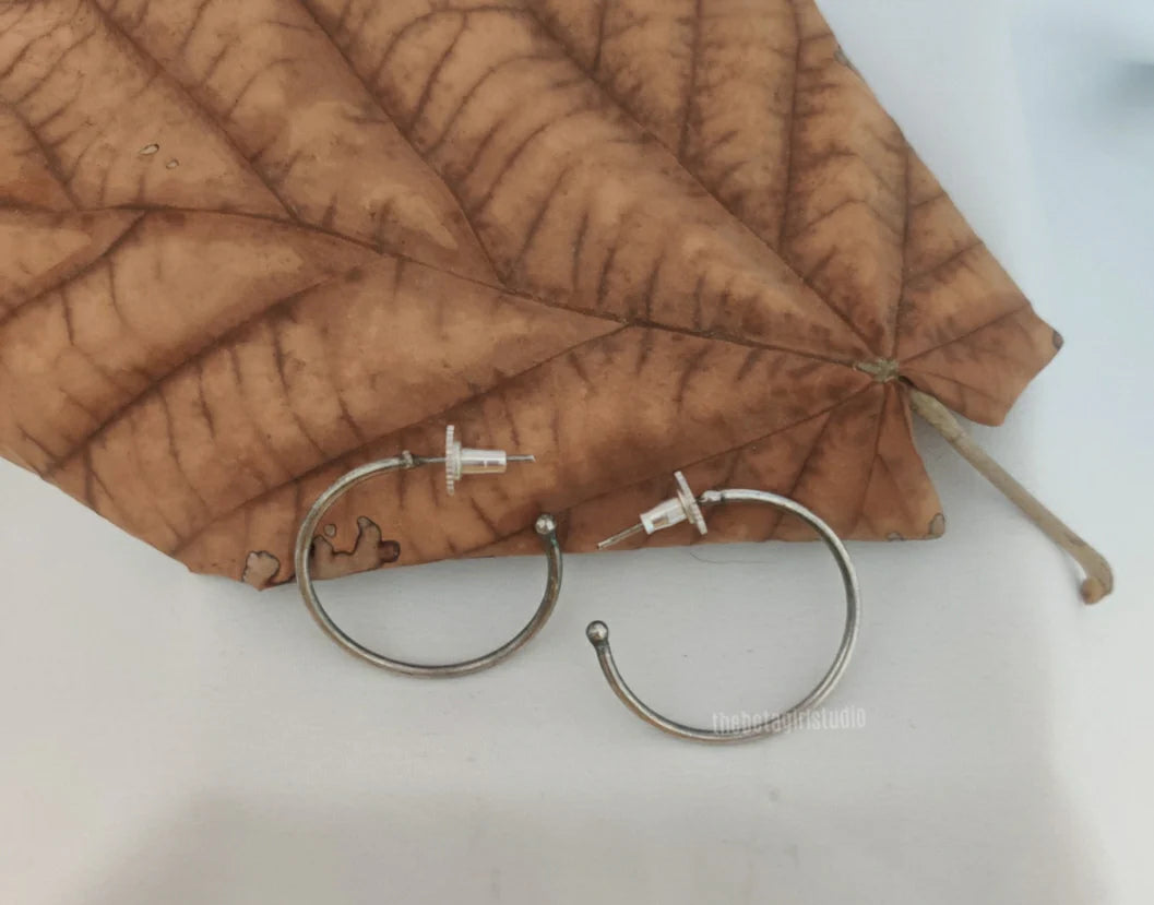 Simple Silver Look Alike Oxidised Hoops