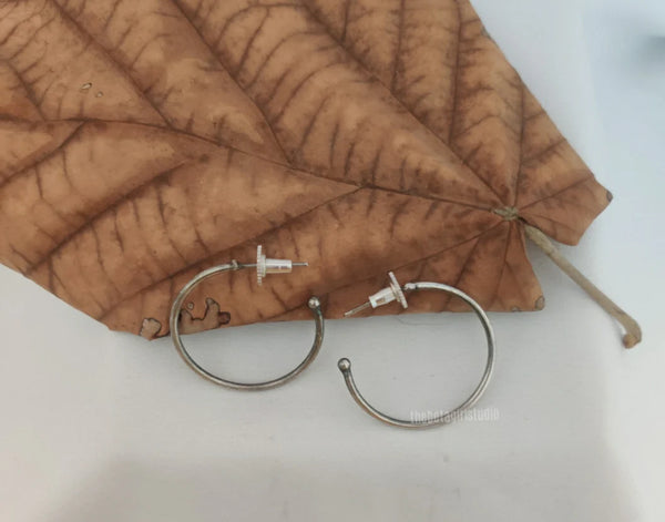 Simple Silver Look Alike Oxidised Hoops