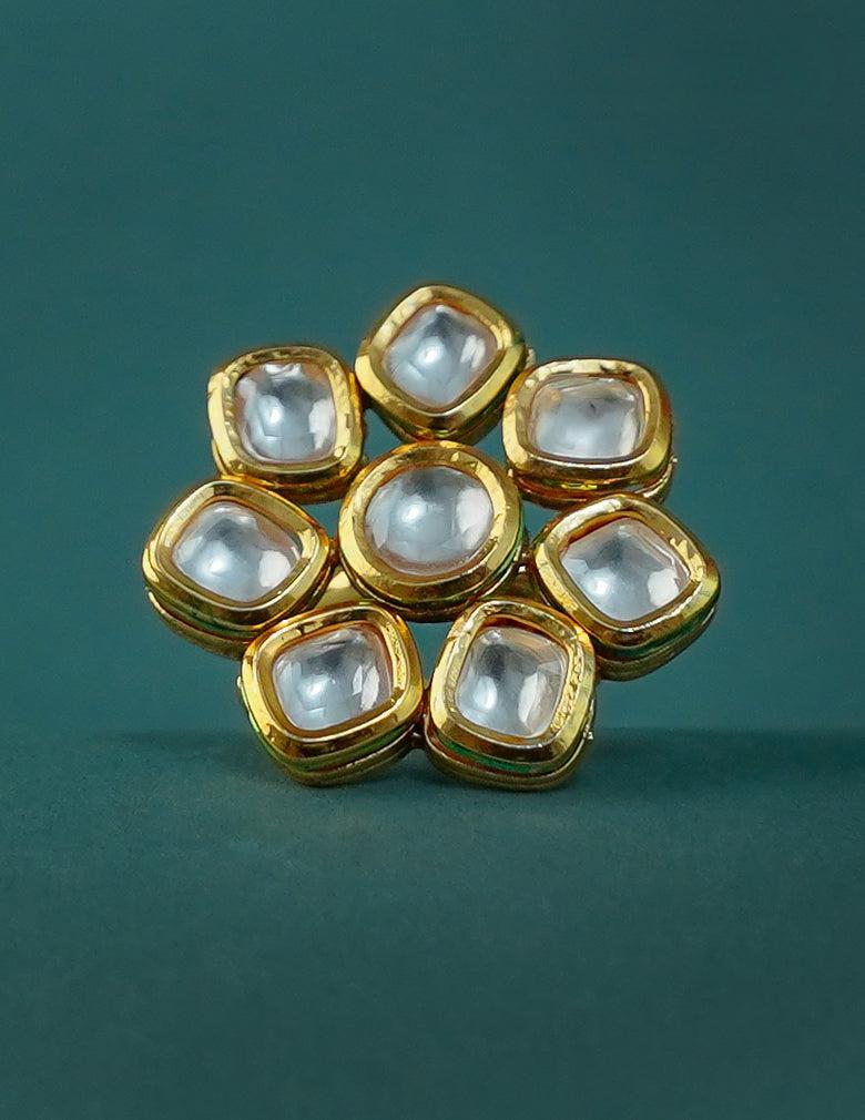 Golden Kundan Stone Adjustable Ring