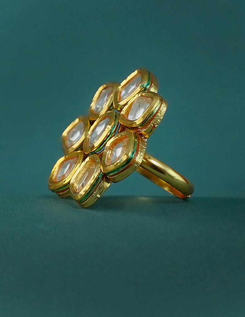 Golden Kundan Stone Adjustable Ring