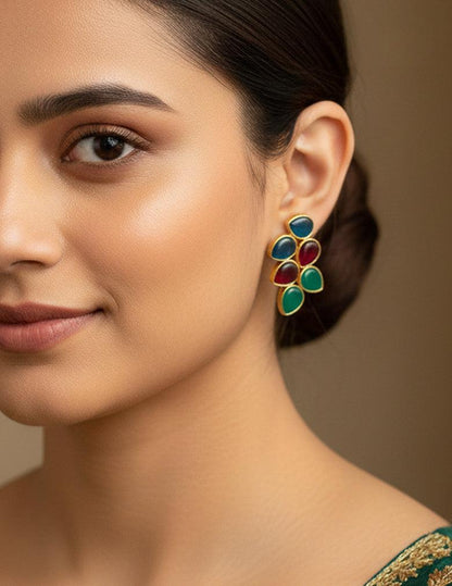 Golden Leaf Shaped Semi Precious Stone Earrings(color option)