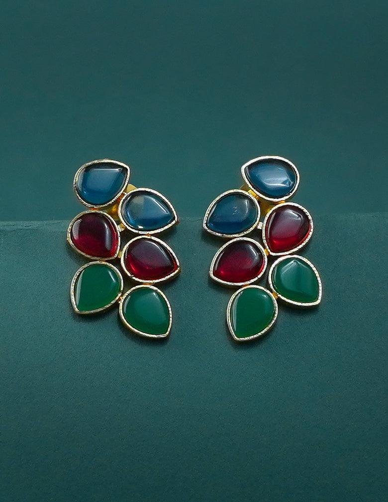 Golden Leaf Shaped Semi Precious Stone Earrings(color option)