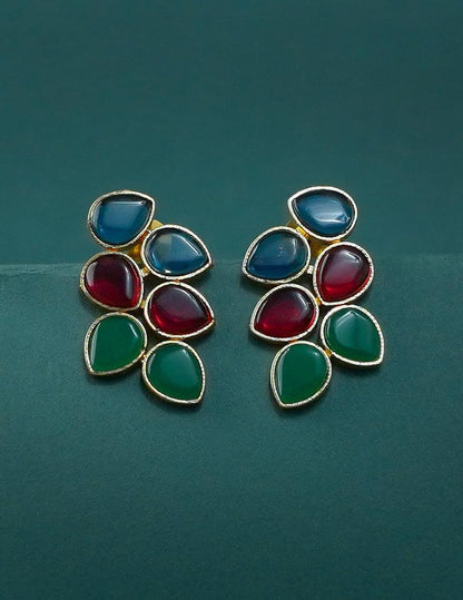 Golden Leaf Shaped Semi Precious Stone Earrings(color option)