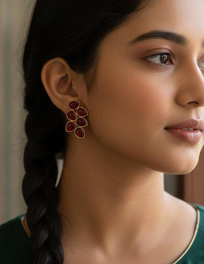 Golden Leaf Shaped Semi Precious Stone Earrings(color option)