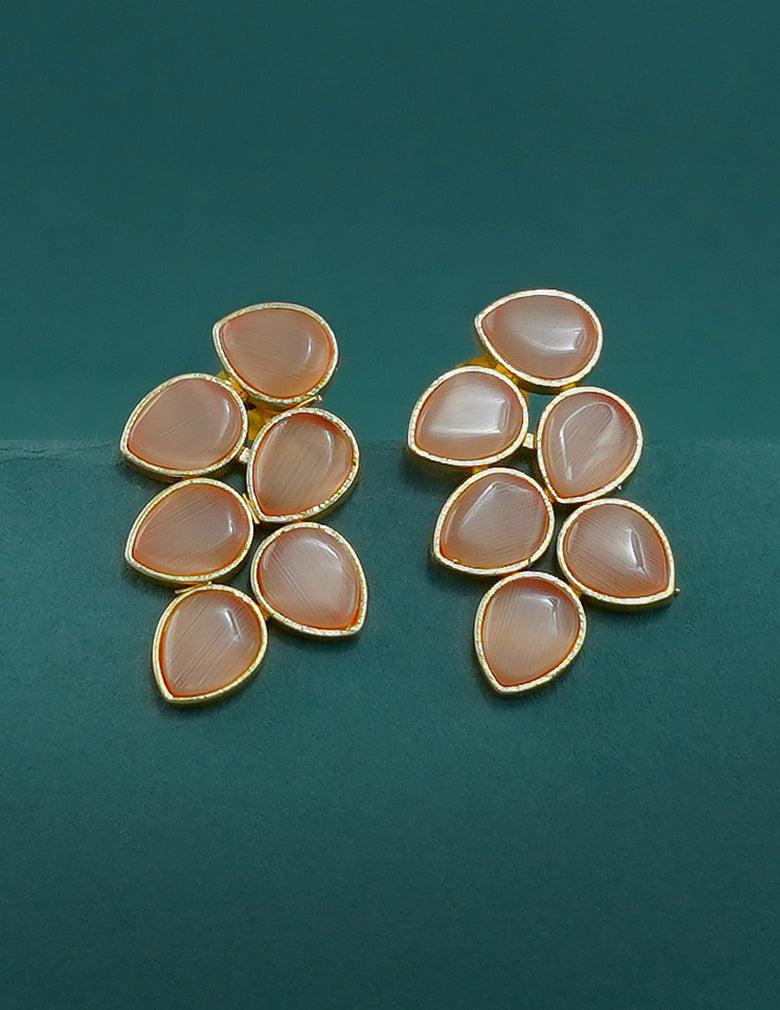 Golden Leaf Shaped Semi Precious Stone Earrings(color option)