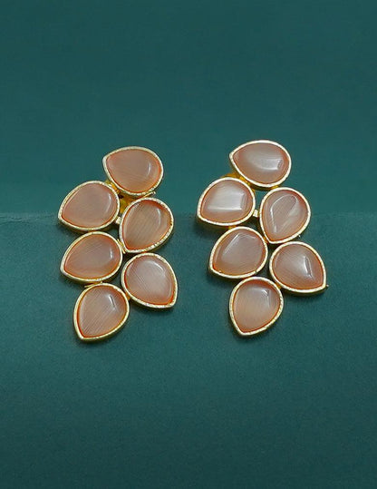 Golden Leaf Shaped Semi Precious Stone Earrings(color option)