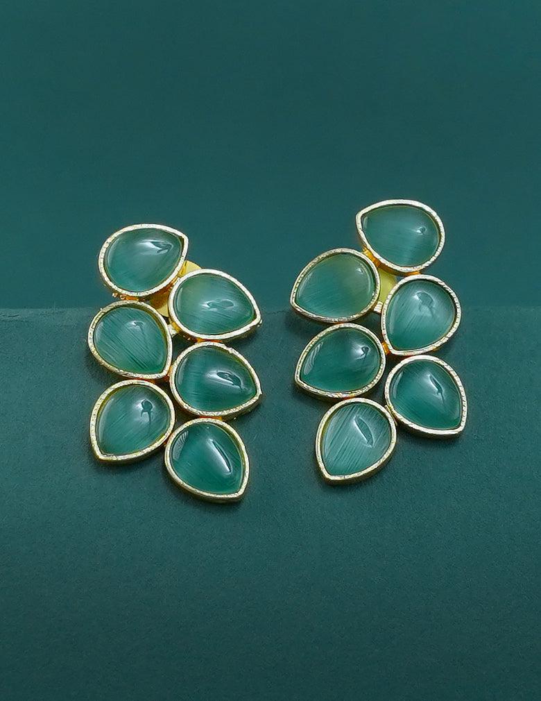 Golden Leaf Shaped Semi Precious Stone Earrings(color option)