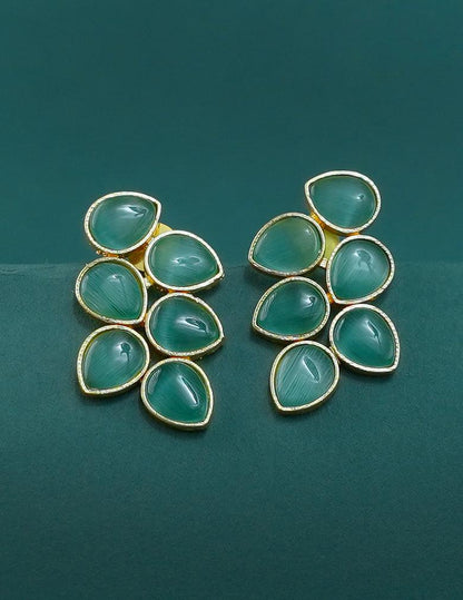 Golden Leaf Shaped Semi Precious Stone Earrings(color option)
