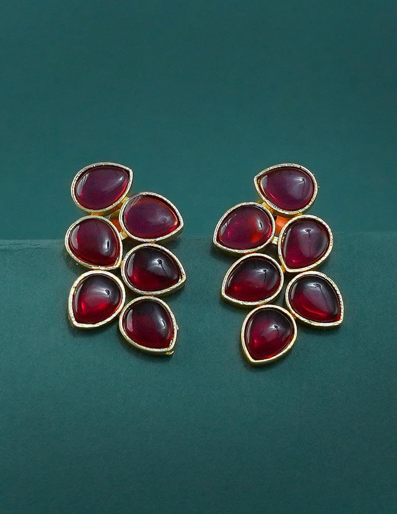 Golden Leaf Shaped Semi Precious Stone Earrings(color option)