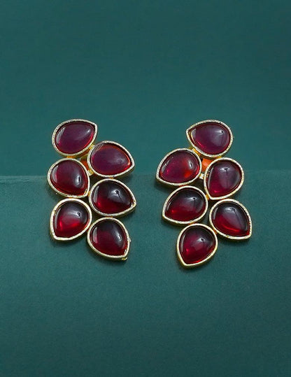 Golden Leaf Shaped Semi Precious Stone Earrings(color option)