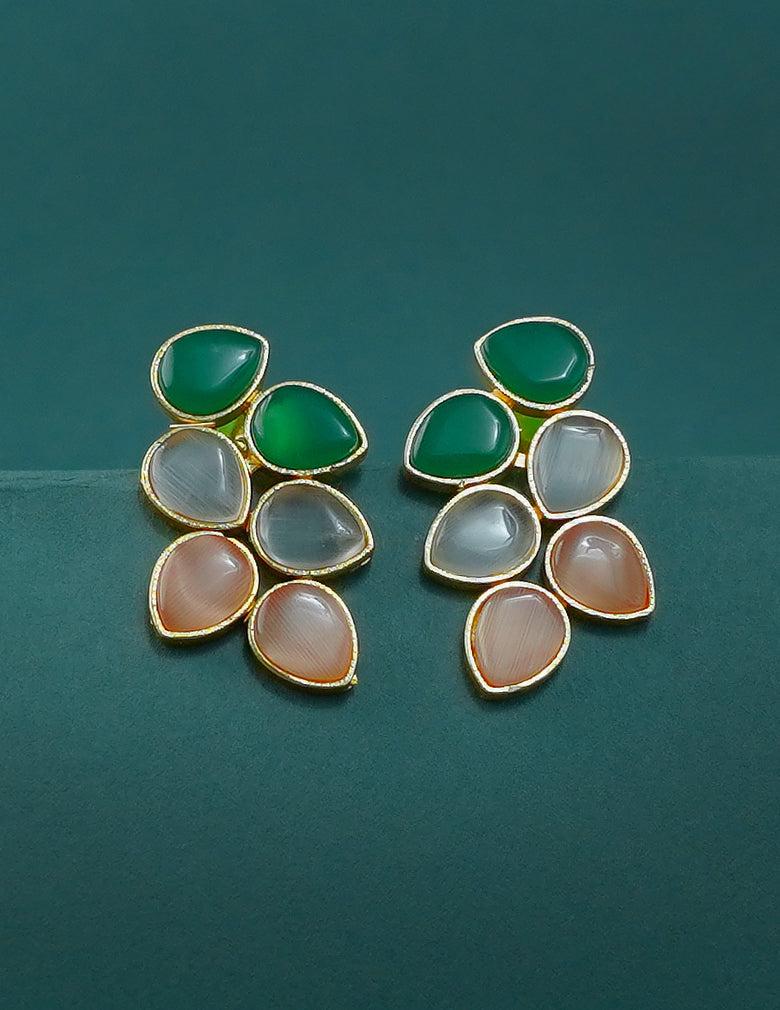 Golden Leaf Shaped Semi Precious Stone Earrings(color option)