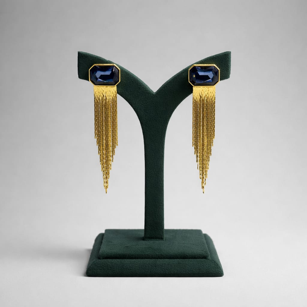 Black Stone & Gold Tassel Drop Earrings LP- 48Hr Delivery