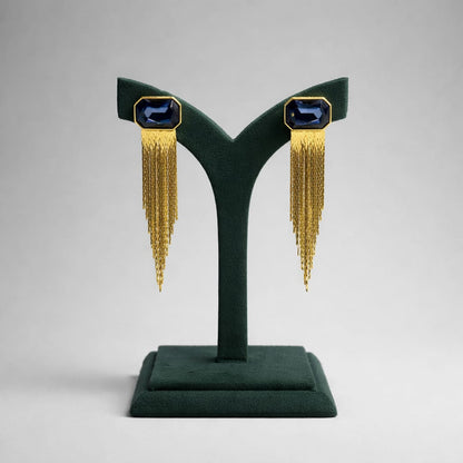 Black Stone & Gold Tassel Drop Earrings LP- 48Hr Delivery