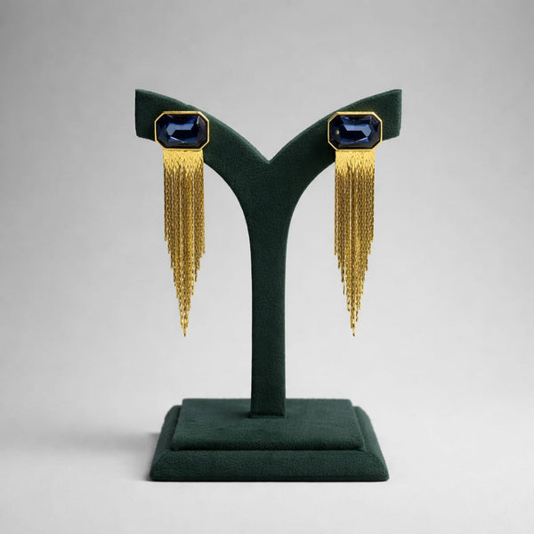 Black Stone & Gold Tassel Drop Earrings LP- 48Hr Delivery