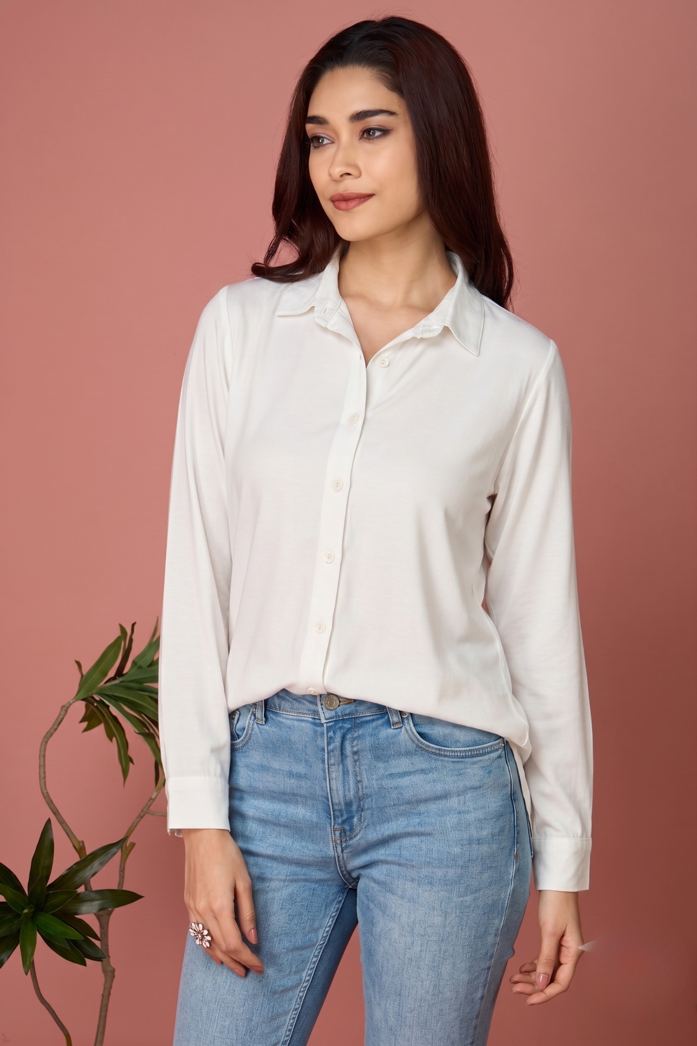 Moonlight White Modal Button Down Shirt