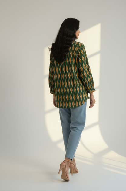 Maati  Golden Moss Cotton Button Down Shirt