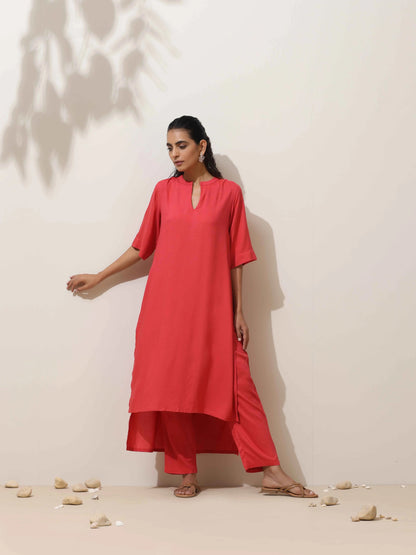 trueBrowns Coral Viscose Kurta Pant Set