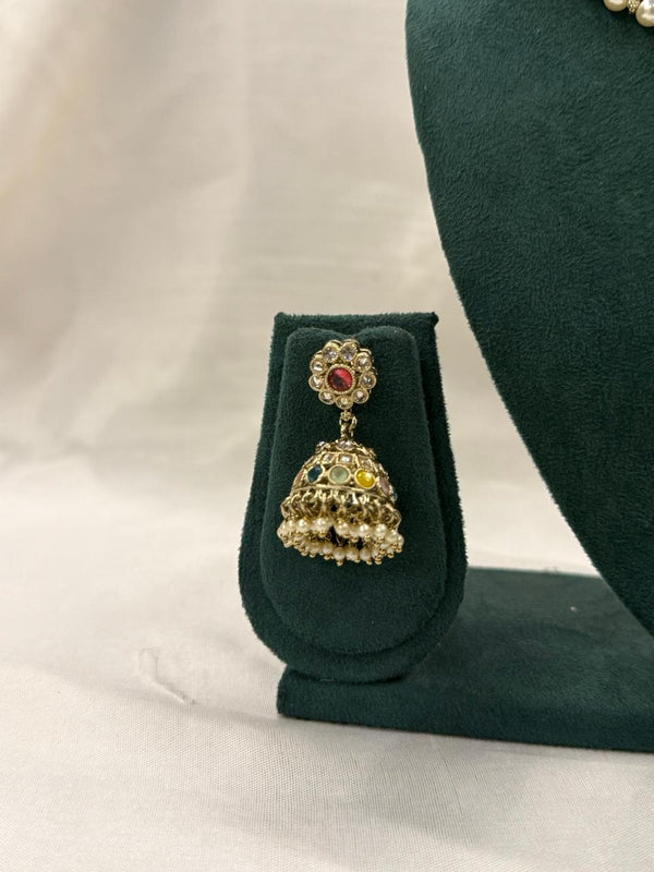 Royal Polki Design Pearl Choker Necklace Set with Jhumka Earrings