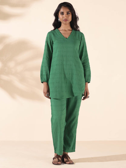 trueBrowns Green Cotton Dobby Relaxed Co-ord Set