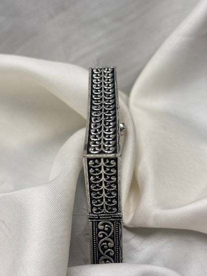 Antique Oxidised Metal Square Statement Bangle with Threaded Screw Closure LP- 48Hr Delivery
