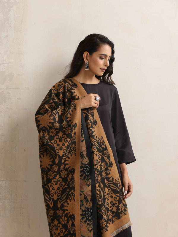 trueBrowns Brown Floral Woven Reversible Stole