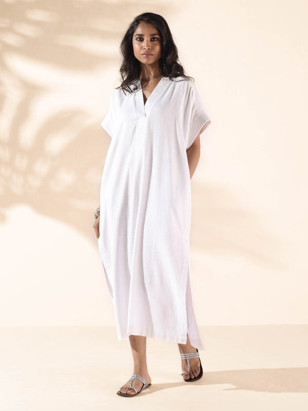 trueBrowns White Cotton Oversized Dress