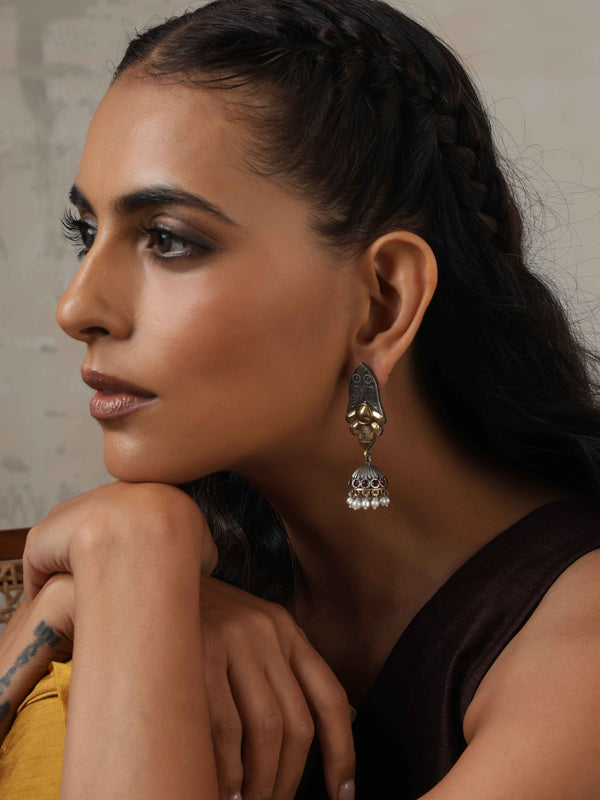 trueBrowns Silver Gold Tone Jhumka Earrings