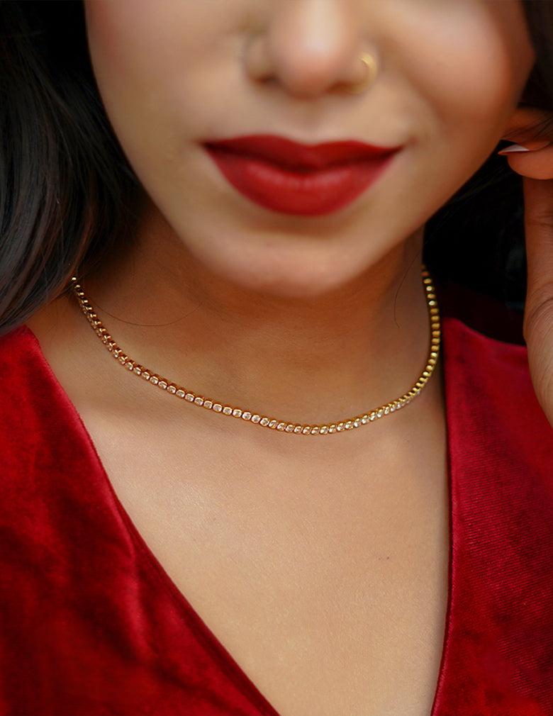 Anti Tarnish Gold toned Tennis chain Necklace LP- 48Hr Delivery