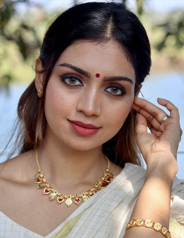 Gold tone palakka coin Necklace Earrings set LP- 48Hr Delivery
