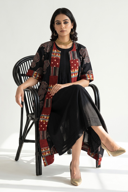 Midnight Floral Dream Long Jacket With Pockets Mc