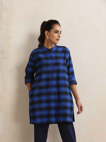 trueBrowns Blue Check Winter Top