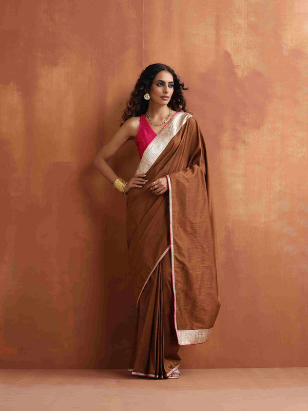 trueBrowns Brown Silk Ready To Wear Saree