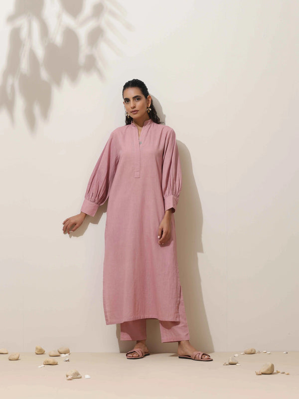 trueBrowns Lilac Cotton Kurta Pant Set