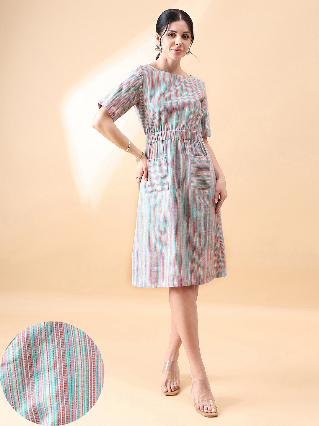 Linen Stripe Dress - Multi Color