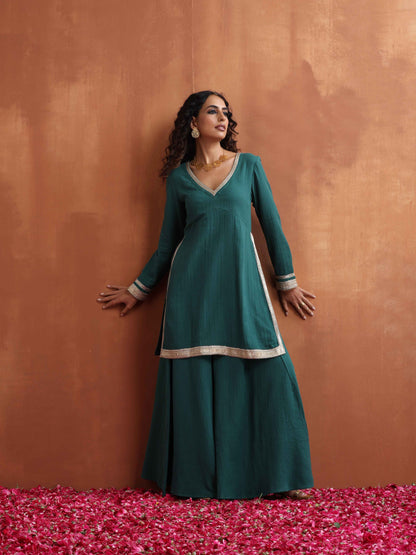 trueBrowns Green Cotton Sharara Set