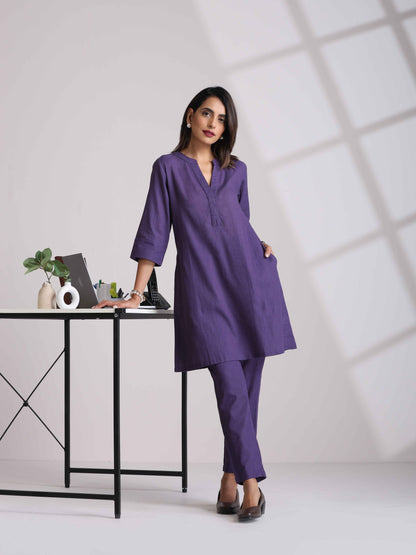 trueBrowns Purple Cotton Relaxed Co-ord Set