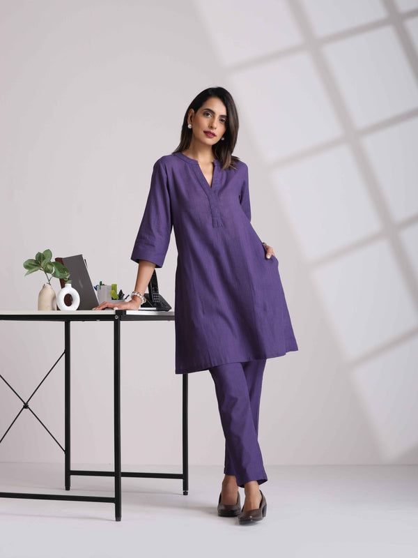 trueBrowns Purple Cotton Relaxed Co-ord Set