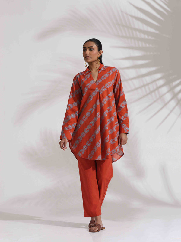 trueBrowns Orange Cotton Print  Co-ord Set