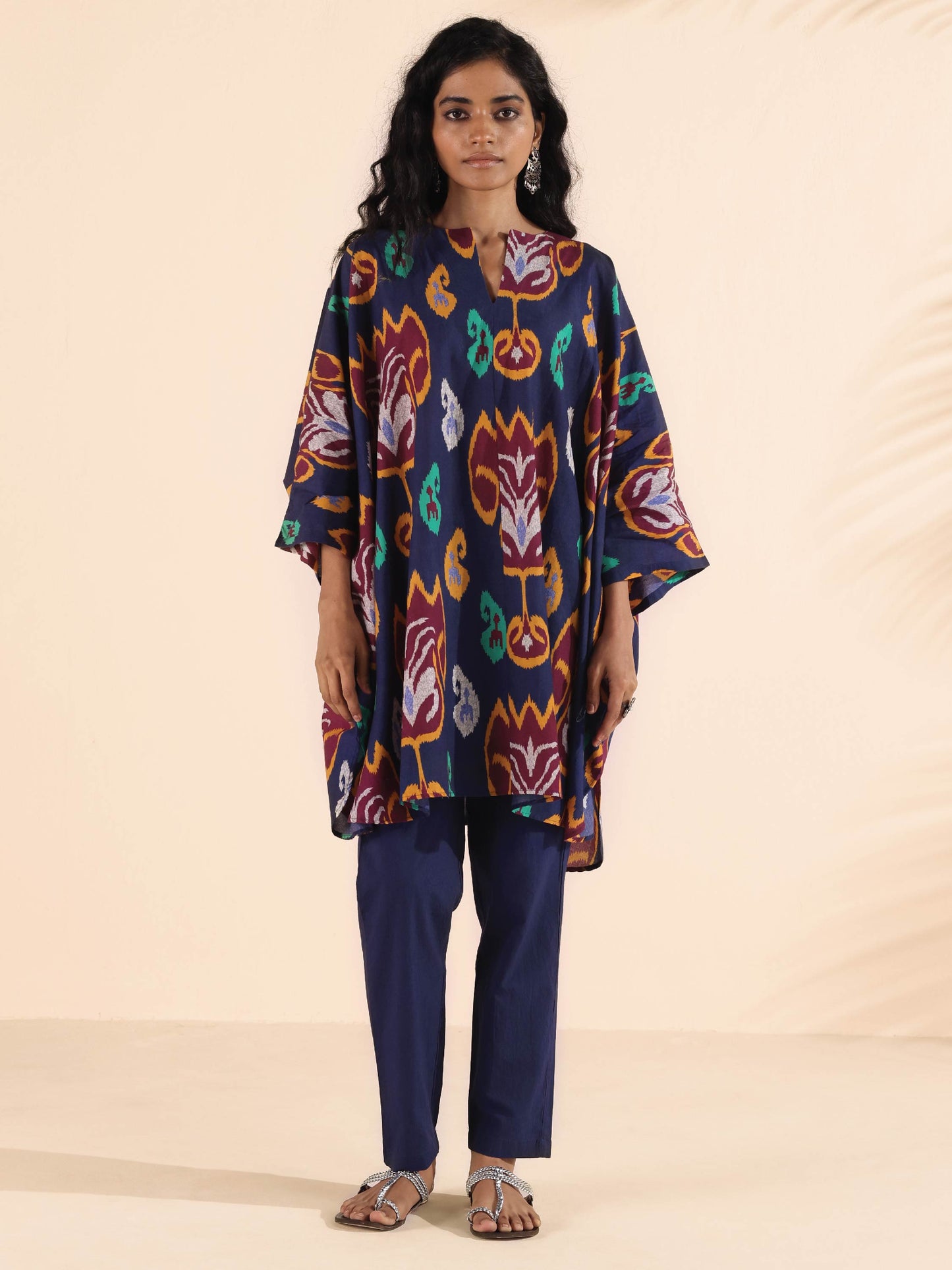 trueBrowns Purple Cotton Ikat Kaftan Co-ord Set