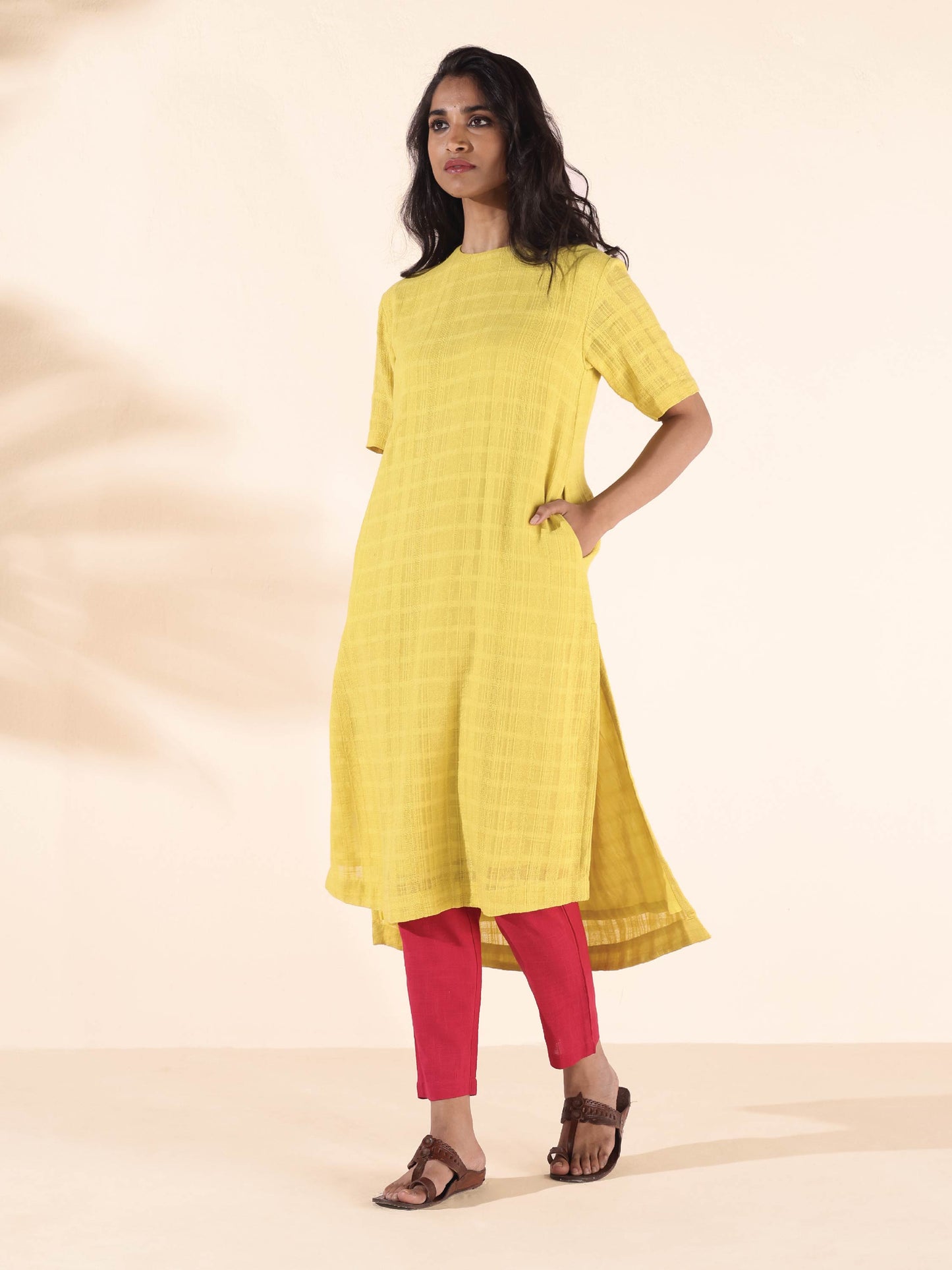 trueBrowns Lime Cotton Dobby Kurta Pant Set