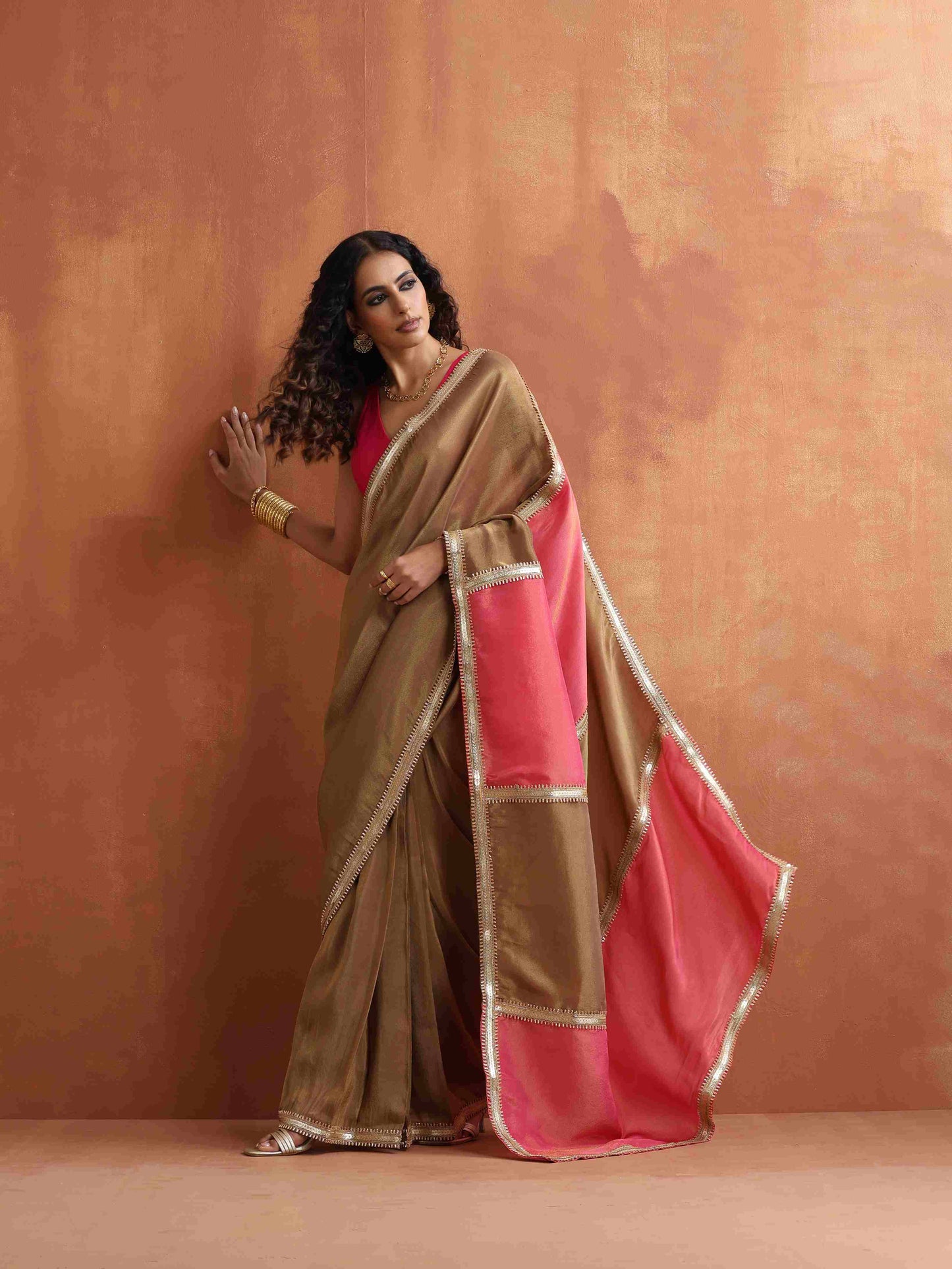 trueBrowns Bronze Tissue Ready To Wear Saree