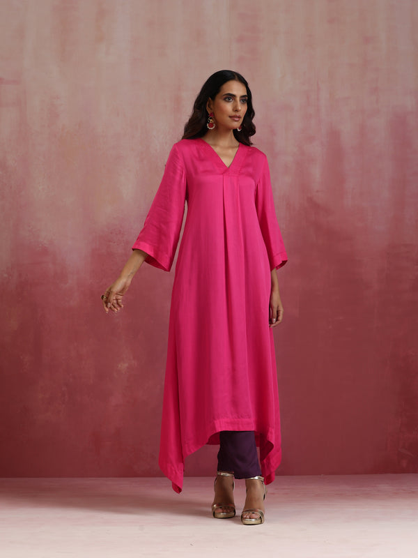 trueBrowns Pink Modal Boxpleat Kurta Set
